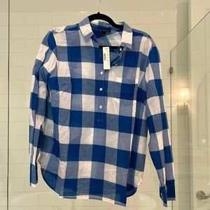 NWT blue and white buffalo check 3/4 button down